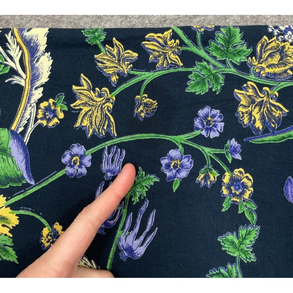 Vintage April Cornell Floral Tablecloth Black Purple Green 47x48